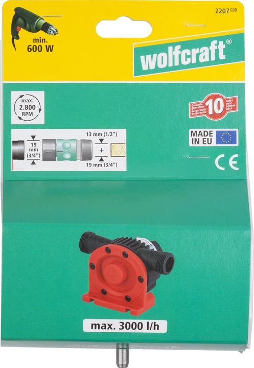 Produktbild wolfcraft Pumpe mit Kunststoffgehäuse (3000 l/h) (Bohrmaschinenpumpe)