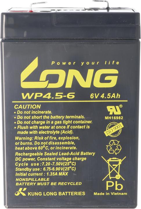 Image du produit Kung Long Batterie WP4.5-6 avec connecteur Faston 4,8mm (6 V, 4.50 Ah)