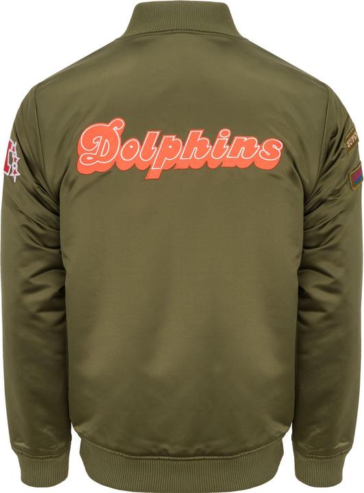 Produktbild Mitchell & Ness M&N Satin Bomber Jacke - PATCHES Miami Dolphins oliv - M (M)