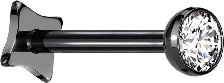 Star Piercing Micro Threadless Labret Eckig schwarz Halbkugel schwarz Kristall silber (ohne Messing, Titan G23)