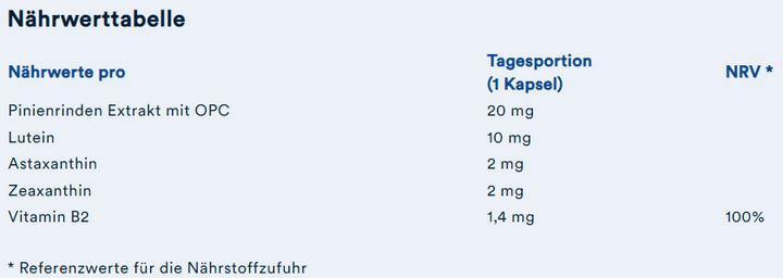 Nutritional values and ingredients Vita Lutein Complex mit Lutein  Astaxanthin  Heidelbeerpulver (60 Piece, Powder, Capsules, 174 g)