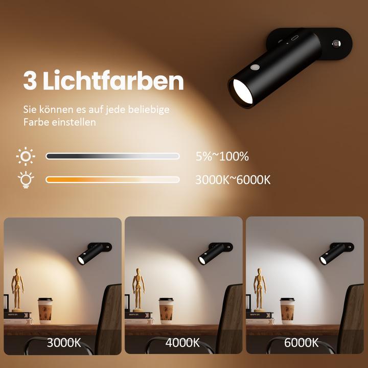 Produktbild Emke LED Tischlampe kabellos, 6-in-1, dimmbar, Touch LED, Schwarz, 3 Farbmodi, magnetische Wandleuchte, U