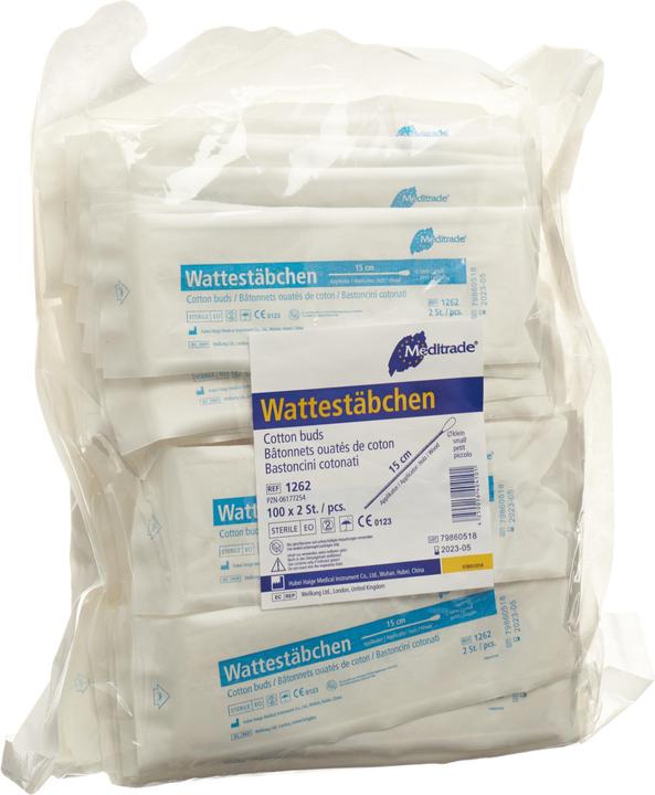 Produktbild Meditrade Wattestäbchen kleiner Kopf 15cm Holz steril