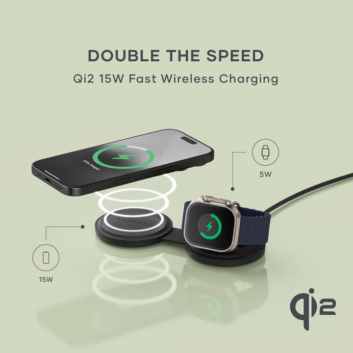 Produktbild Satechi OntheGo 2-in-1 Wireless Charger mit Qi2 (15 W)
