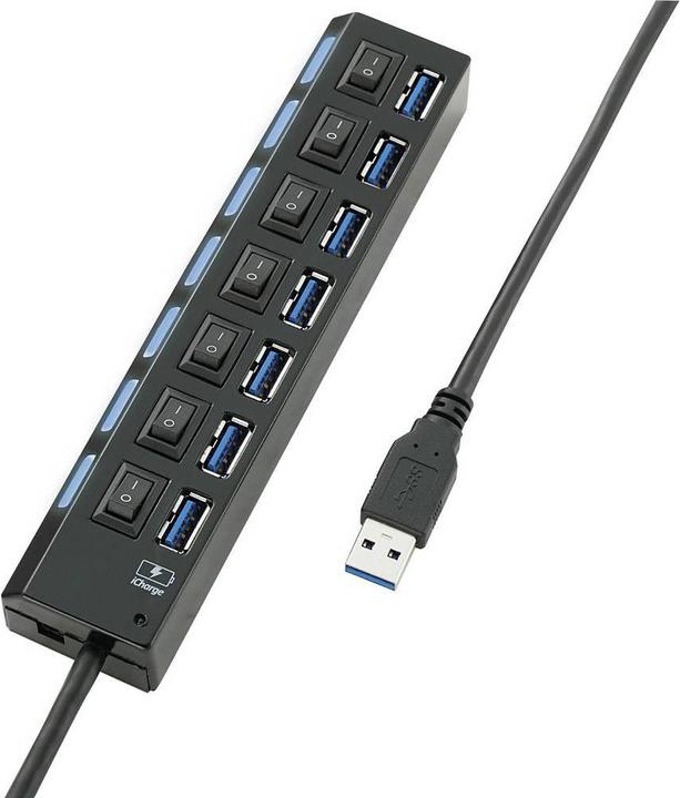 Actual product image Renkforce 7 port USB 3 hub, switchable with iPad charging port and power supply unit (USB-A, 7 Ports)