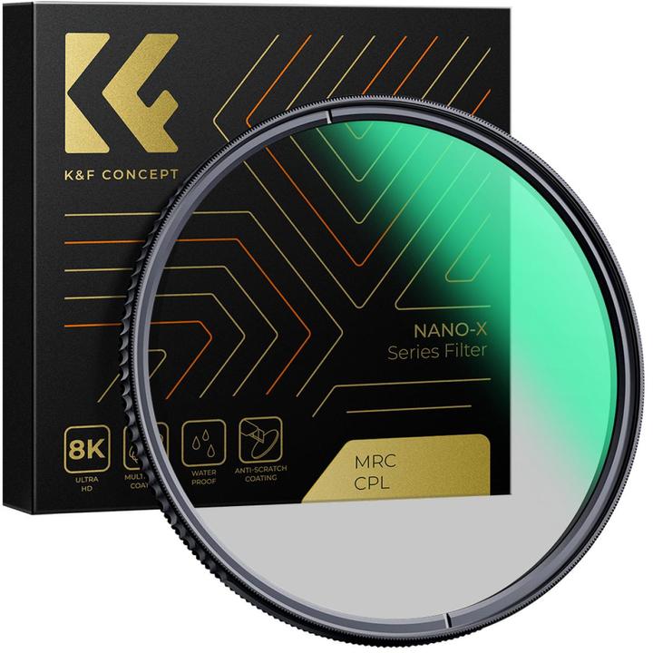 K&F Concept Filtre CPL 58MM Super Slim Circular Polarizing Filter with 28 Layer Green Coated, HD, Waterproof, An (58 mm, Filtre polarisant)