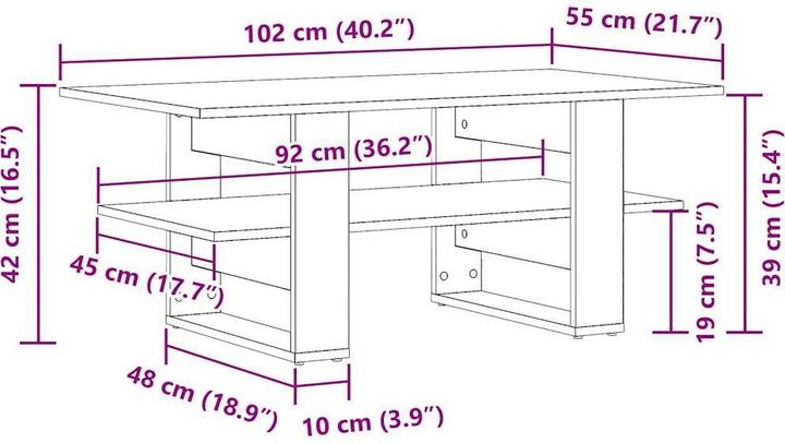 Immagine prodotto VidaXL Tavolino da caffè Artisan oak 102x55x42 cm materiale a base di legno (102 x 55 x 42 cm)