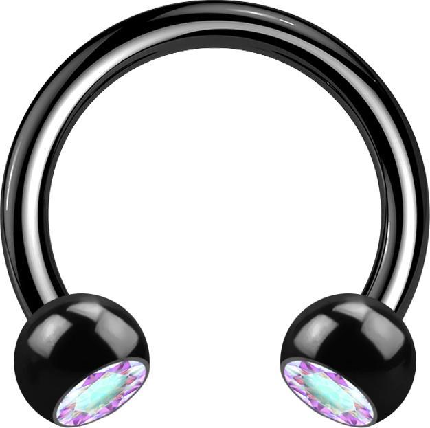 Image du produit Star Piercing Circular Barbell noir avec deux boules de cristal multicolore (sans laiton, Acier chirurgical 316L)