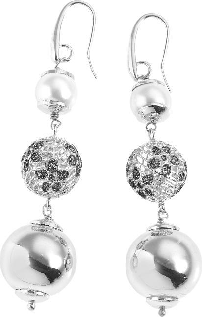 Ottaviani Rhodium-plated earrings with black diamond glitter and bijoux pearls