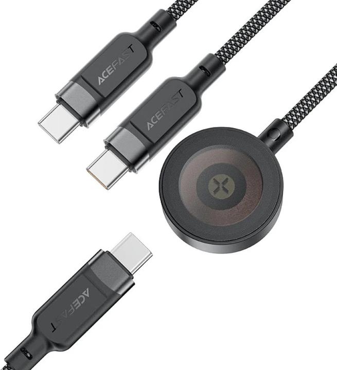 Produktbild Acefast C6-11 USB-C 3in1 Cable - 2x USB-C / Qi 480Mb/s 100W 1.2m - black (1.20 m, USB 3.2 Gen 2)