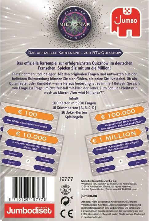 Immagine prodotto Jumbo Chi vuole essere un milionario gioco di carte (Tedesco)
