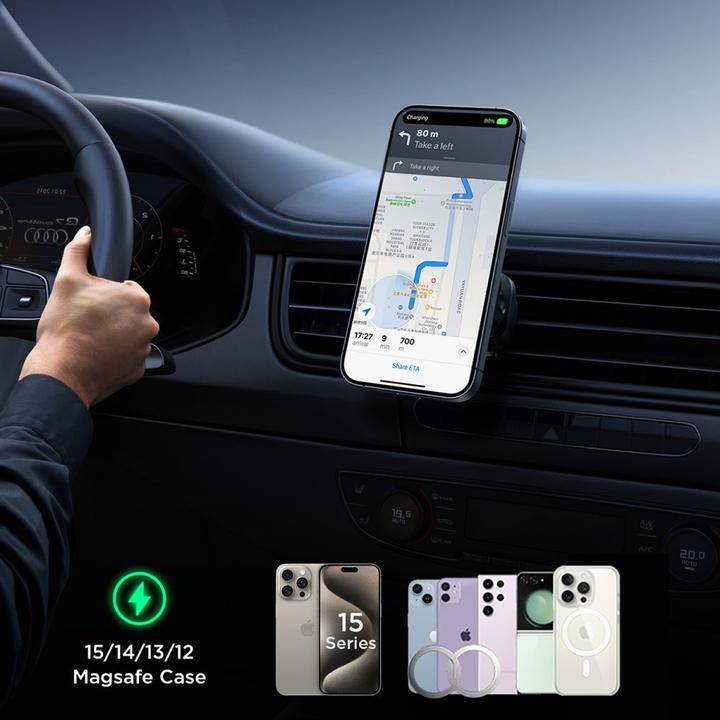 Actual product image Joyroom car phone holder with wireless charger (MagSafe compatible) for air vent - black (JR-ZS387)