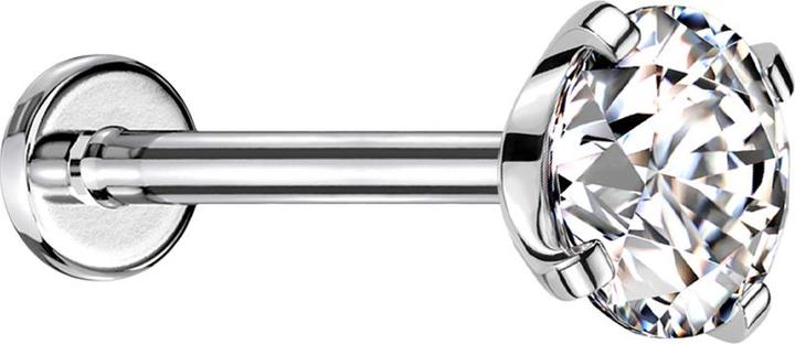 Star Piercing Micro Threadless Labret silber mit Kristall silber gefasst (Chirurgenstahl 316L, ohne Messing)