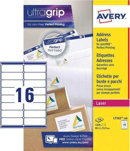 Produktbild Avery Dennison Etiketten Zweckform ultragrip L7162, 99,1x33,9 mm, weiss, Pk. 1600 Stk.