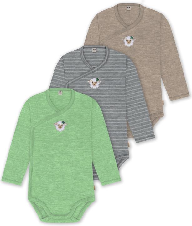 Actual product image Normani Set of 3 baby body wrap long sleeve toddler bodysuit made from merino wool - 9357 (68)