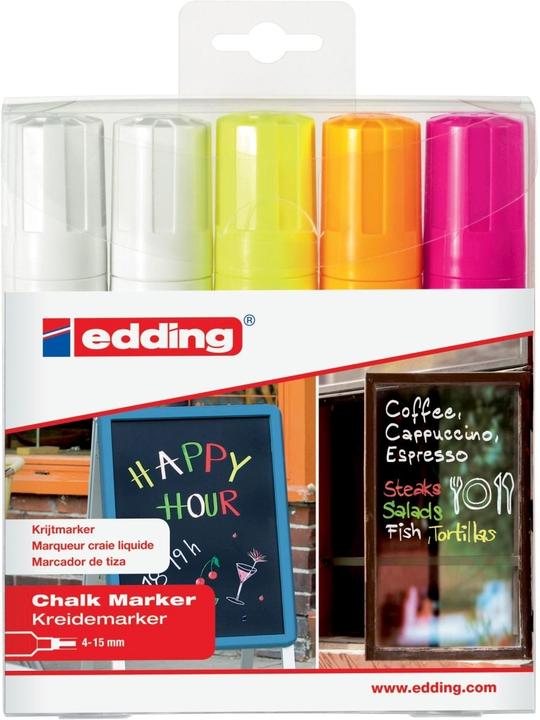 Actual product image Edding Editing chalk marker E-4090, 4-15 mm, 5 pieces, mixed colours (Orange, White, Yellow, Pink, 15 mm, 5 x)