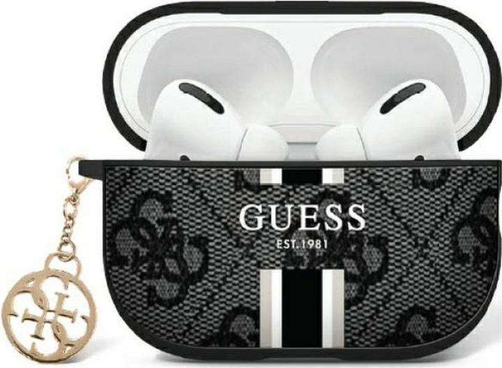 Image du produit Guess GUA2P4RPSK AirPods 1/2 cover czarny/black 4G Printed Stripes Charm (Sac pour écouteurs)