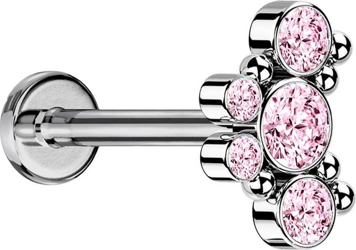 Produktbild Star Piercing Micro Labret Innengewinde silber sechs Kugeln fünf Kristalle pink (ohne Messing, Chirurgenstahl 316L)
