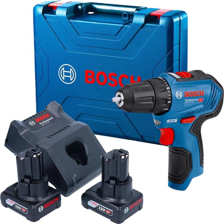 Produktbild Bosch Professional Bosch GSR 12V-30 Professional Akku Bohrschrauber 12 V 30 Nm Brushless + 2x Akku 6,0 Ah + Ladegerät (Akkubetrieb)