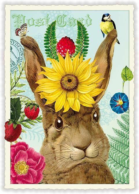 Image du produit Edition Tausendschön Postkarte / Hase mit Blumenhut / blanko