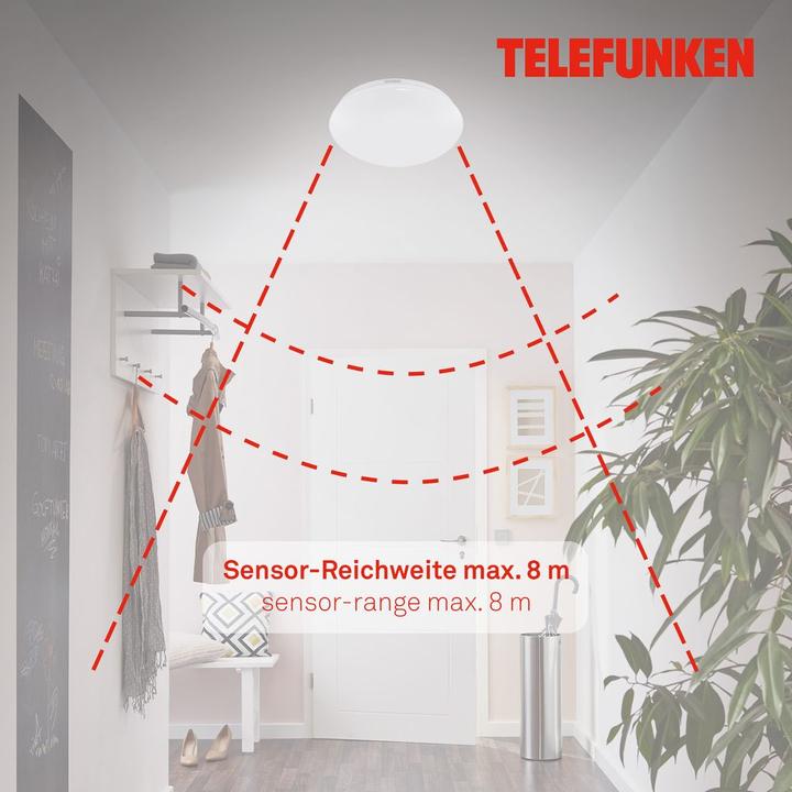 Produktbild Telefunken LED Sensor Deckenleuchte IP44 15W 1500m 4000 K neutralweiss HxØ 95/280 mm weiss (1500 lm)