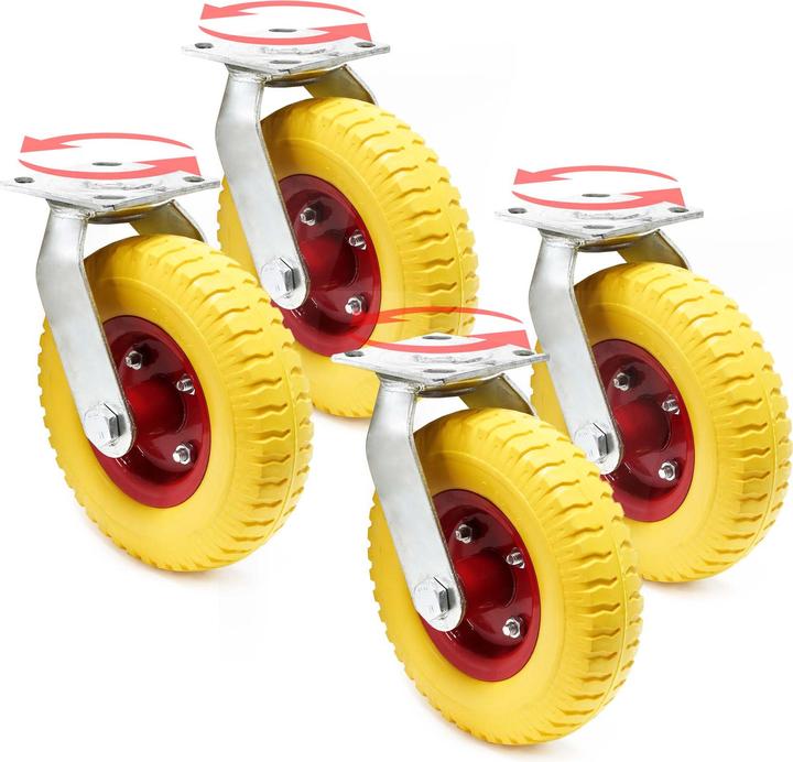 Wiltec Set of 4 Fixed Transport Rollers 220 x 58 mm with Swinging Bracket Puncture-proof max 100kg/Roller