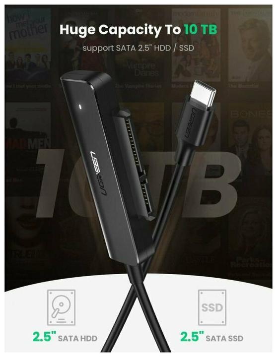 Actual product image Ugreen USB-C to SATA 3.0 Adapter for 2.5" SATA SSD HDD