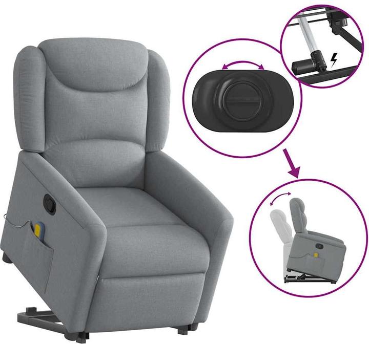 Produktbild VidaXL Massagesessel mit Aufstehhilfe Hellgrau Stoff