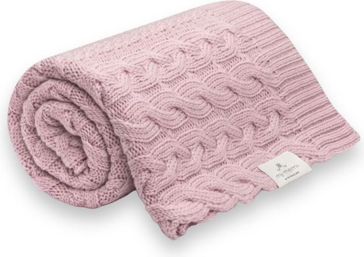 My memi Coperta per bambini in Merino - Rosa intrecciata (100 x 80 cm)