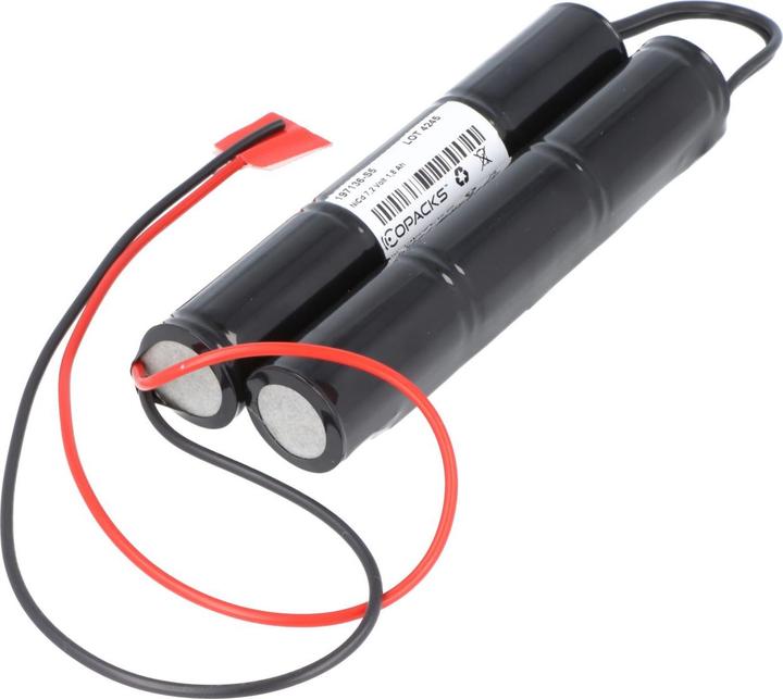 Produktbild AccuCell Akkupack für Not- und Sicherheitsbeleuchtung, 2x3er Stangen mit 10cm Kabelbrücke (1600 mAh, Ladegerät inkl. Akku)
