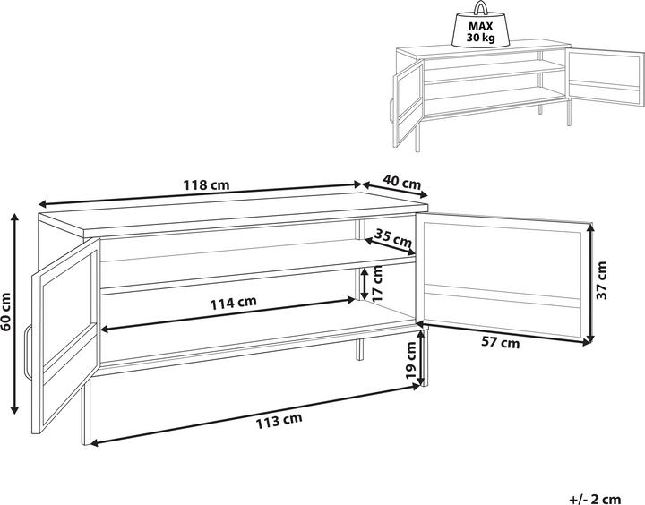 Actual product image Beliani Sideboard metal white 2 doors MORLEY (118 x 60 x 40 cm)