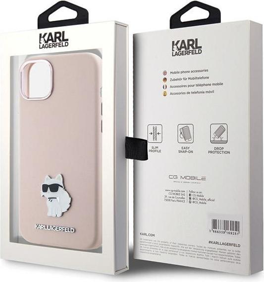 Actual product image Karl Lagerfeld KLHCP15SSMHCNPP iPhone 15 6.1" różowy/pink Silicone Choupette Metal Pin (Apple iPhone 13, Apple iPhone 14, Apple iPhone 15)