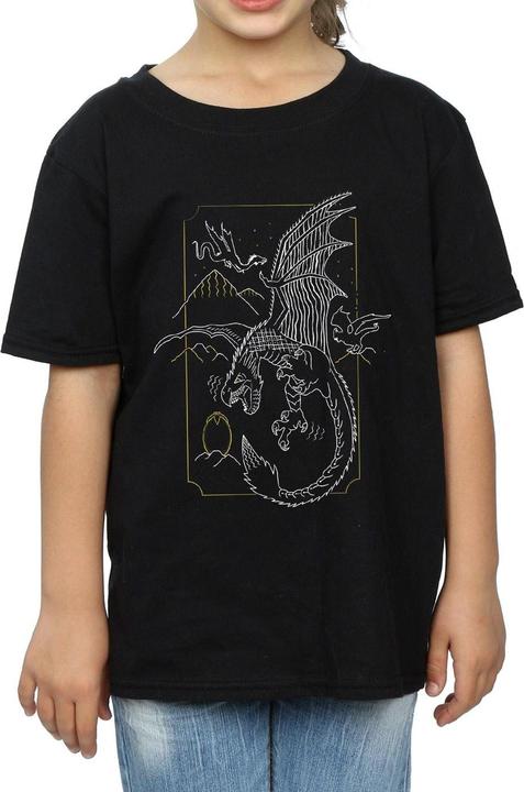 Actual product image Girls Dragon Line Art Cotton T-Shirt (140, 146)
