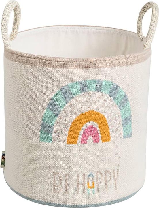 Actual product image Howa Be happy" storage basket with rainbow, beige, cotton, knitted, Ø 26cm 8906