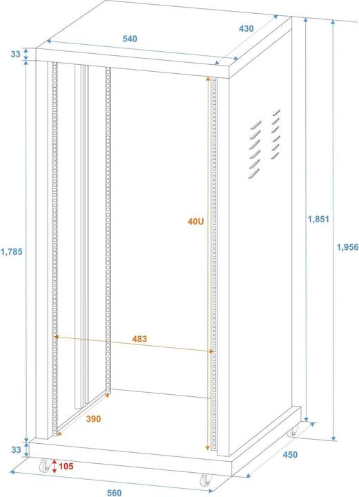 Produktbild Omnitronic SR-19 19 Zoll Rack 40 HE Stahl inkl. Rollen (19" Rack)