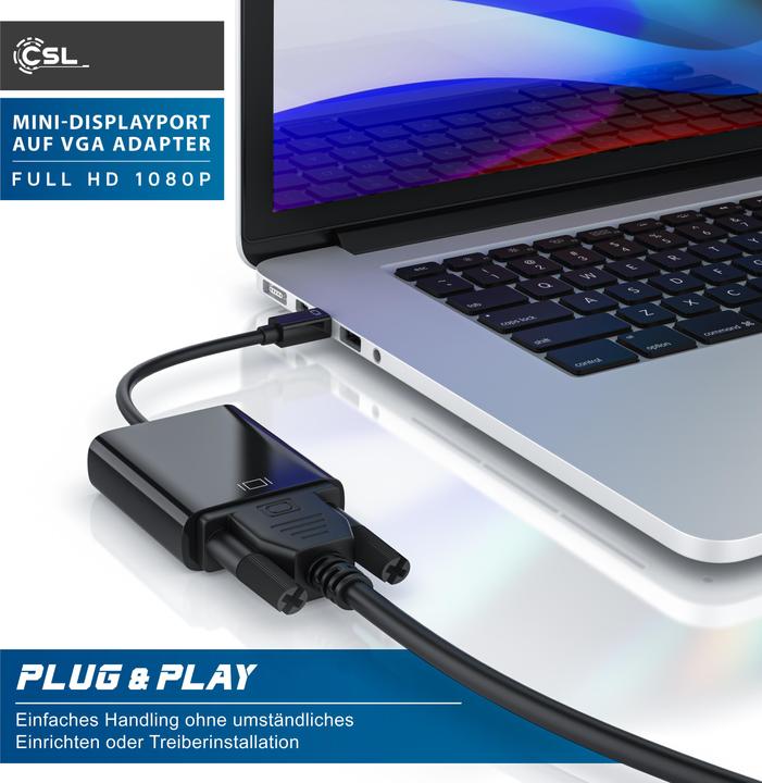 Produktbild CSL Mini DisplayPort zu VGA Video-Adapter, Full HD MiniDP Stecker zu VGA Buchse Adapter Kabel (VGA, 10 cm)