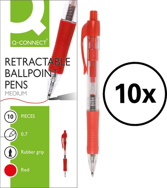 Actual product image Q-Connect Ballpoint pen with retractable mechanism (Red, 10 x)
