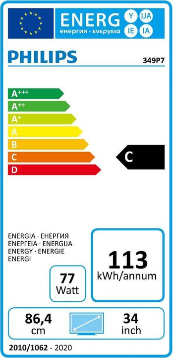Energie-Label Philips P-line 349P7FUBEB (3440 x 1440 Pixel, 34")