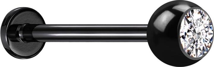 Star Piercing Micro Threadless Labret schwarz mit Kugel Kristall silber (ohne Messing, Chirurgenstahl 316L)