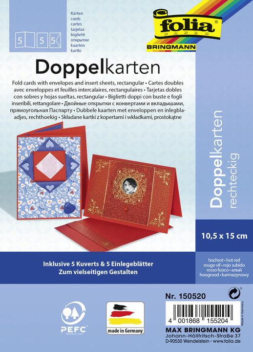 Image du produit Folia Cartes doubles rectangulaires 220 g/m2 (5 pcs)