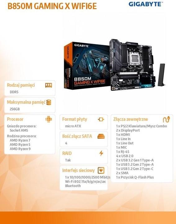 Actual product image Gigabyte B850M Gaming X WIFI6E (AM5, AMD B850, mATX)