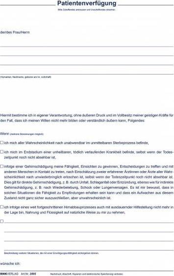 Produktbild Rnk Verlag Patientenverfügung Formulare 2895 (10 x)