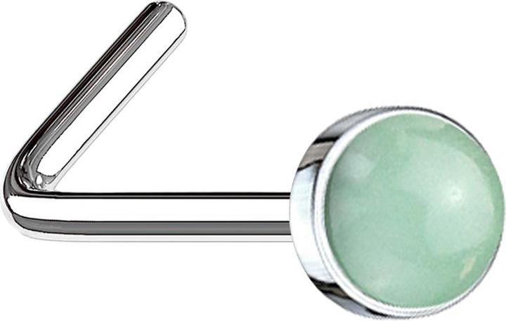 Star Piercing Nasenstecker gewinkelt silber mit Jade Stein (Mineralisch, Chirurgenstahl 316L, ohne Messing)
