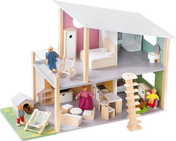 Produktbild Howa Puppenhaus "Nelly" inkl. 23 tlg. Möbelset, 4 Puppen und Hund