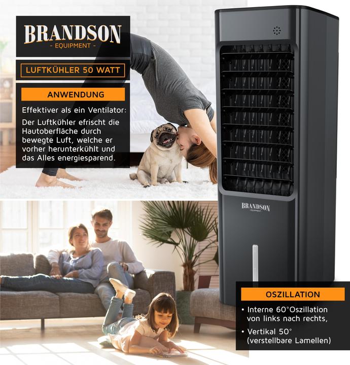 Produktbild Brandson Mobiler Luftkühler, Wasserkühlung, 5L Wassertank, Klimaanlage, 50W Verdunstungskühler, Timer, Lüfter