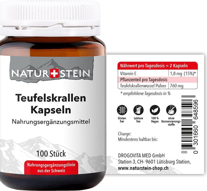 Valori nutrizionali e ingredienti Naturstein Capsule di Artiglio del Diavolo 100pz. (100 Pezzo/i, Pillole, 149 g)