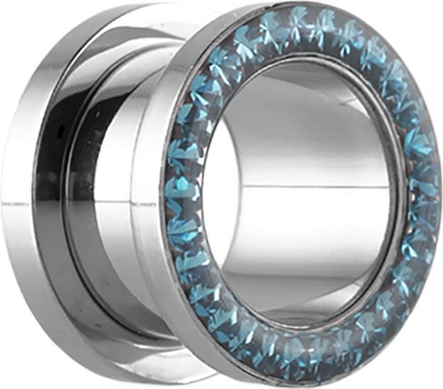 Produktbild Star Piercing Flesh Tunnel High Polished mit Kristall aqua und Epoxy Schutzschicht (Chirurgenstahl 316L, ohne Messing)