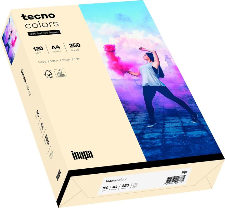 Produktbild Inapa farbiges Druckerpapier, buntes Papier tecno Colors: 120 g/m², A4, 250 Blatt, hellchamois (120 g/m², 250 x, A4)