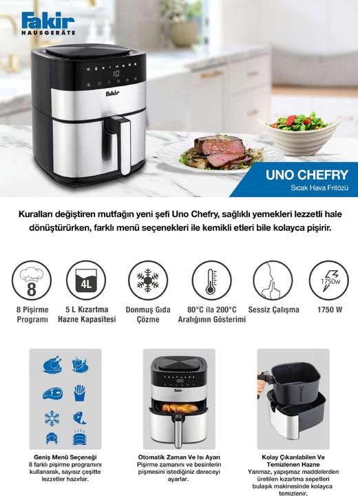 Actual product image Fakir Chefry Uno sw hot air fryer (EU plug)