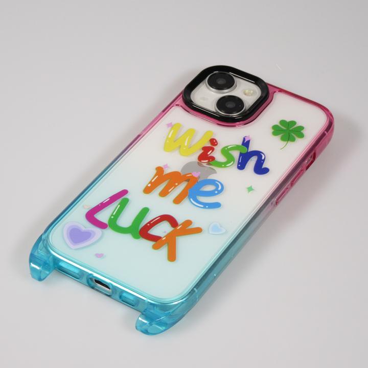 Actual product image PhoneLook Coque Gel transparent WISH ME LUCK avec crochet pour lanière (sans lanière) /bleu (Apple iPhone 15)